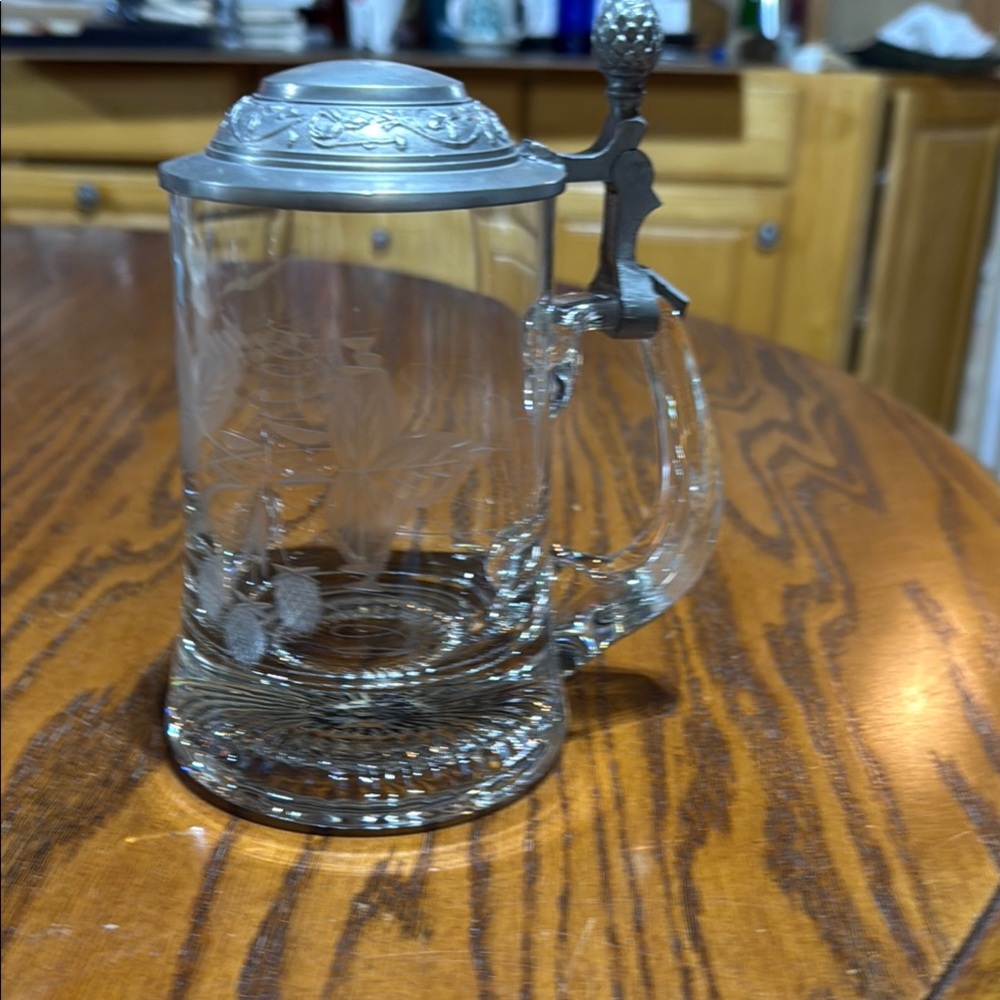 Elegant Glass Beer Stein with Silver Lid